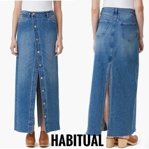 BNWT Habitual Women's Asymmetric Button-Up Denim Maxi Skirt size 6/28
